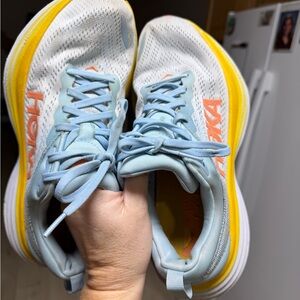 Hoka Bondi 8 Sneakers with Yellow and Light Blue Highlights